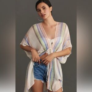 Yarn Dye Striped Cardigan Sweater / Swim Cover Up